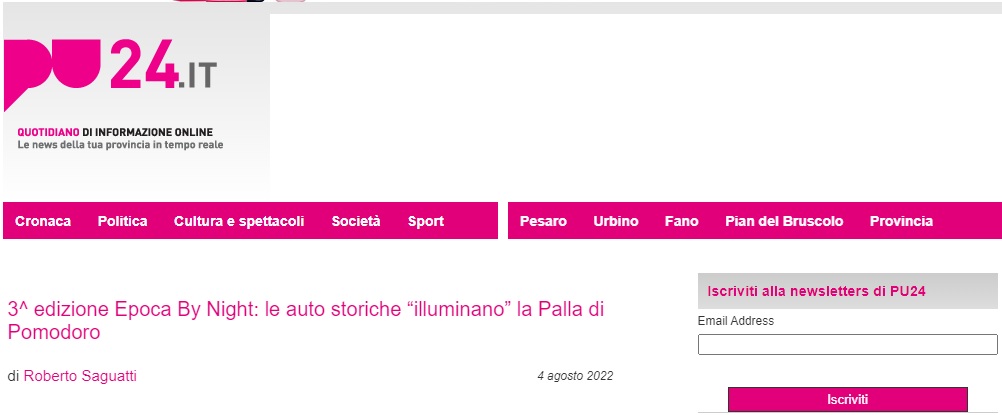 3^ edizione Epoca By Night: le auto storiche “illuminano” la Palla di Pomodoro. La stampa parla dell’ evento