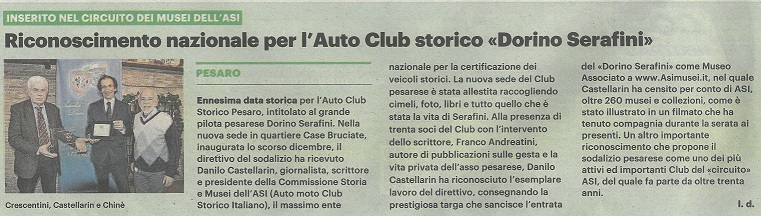 La sede del Club entra nel circuito dei Musei e Collezioni ASI – Il Resto del Carlino ci dedica un articolo